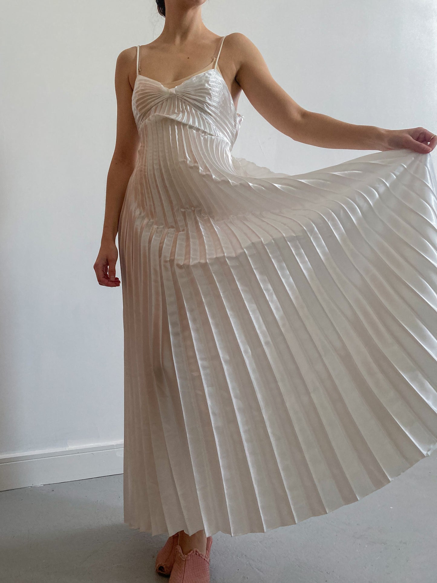 Vintage Pearl Pleated Bridal Slip Dress