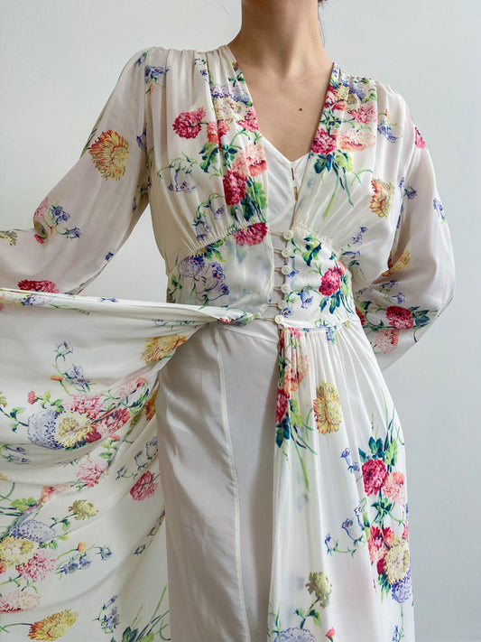 1940s Floral Robe with Button Up Front
