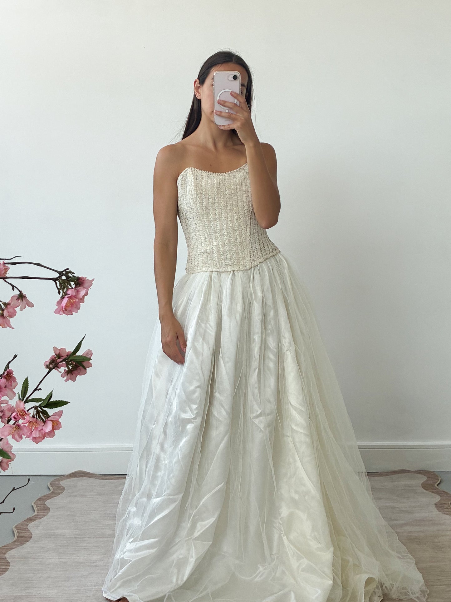1990s Woven Bridal Corset Top In Cream S M