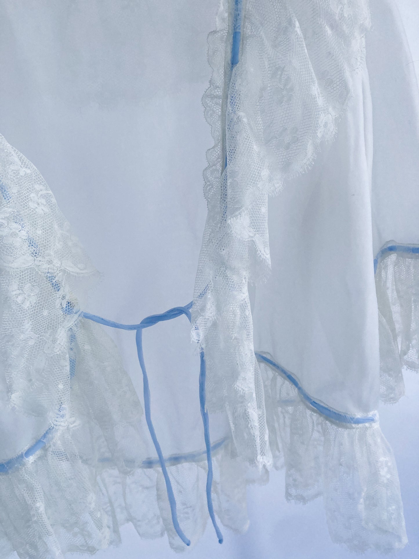 1940s Sheer Bed Jacket With Lace And Blue Ribbon