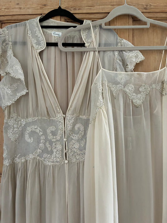 Vintage Chiffon Robe and Slip Set