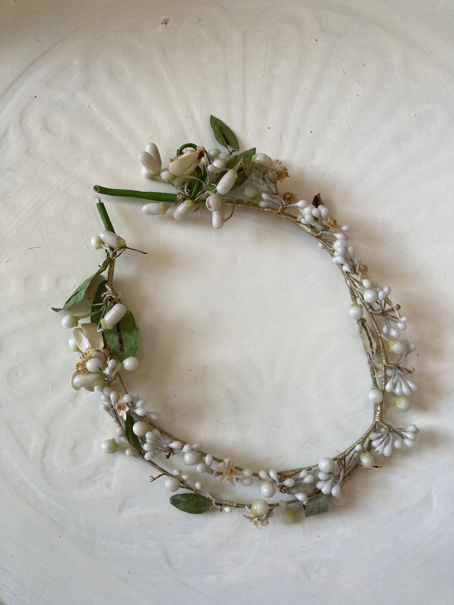 1920s Round Headdress with Wax Flowers, Pearls and Petals