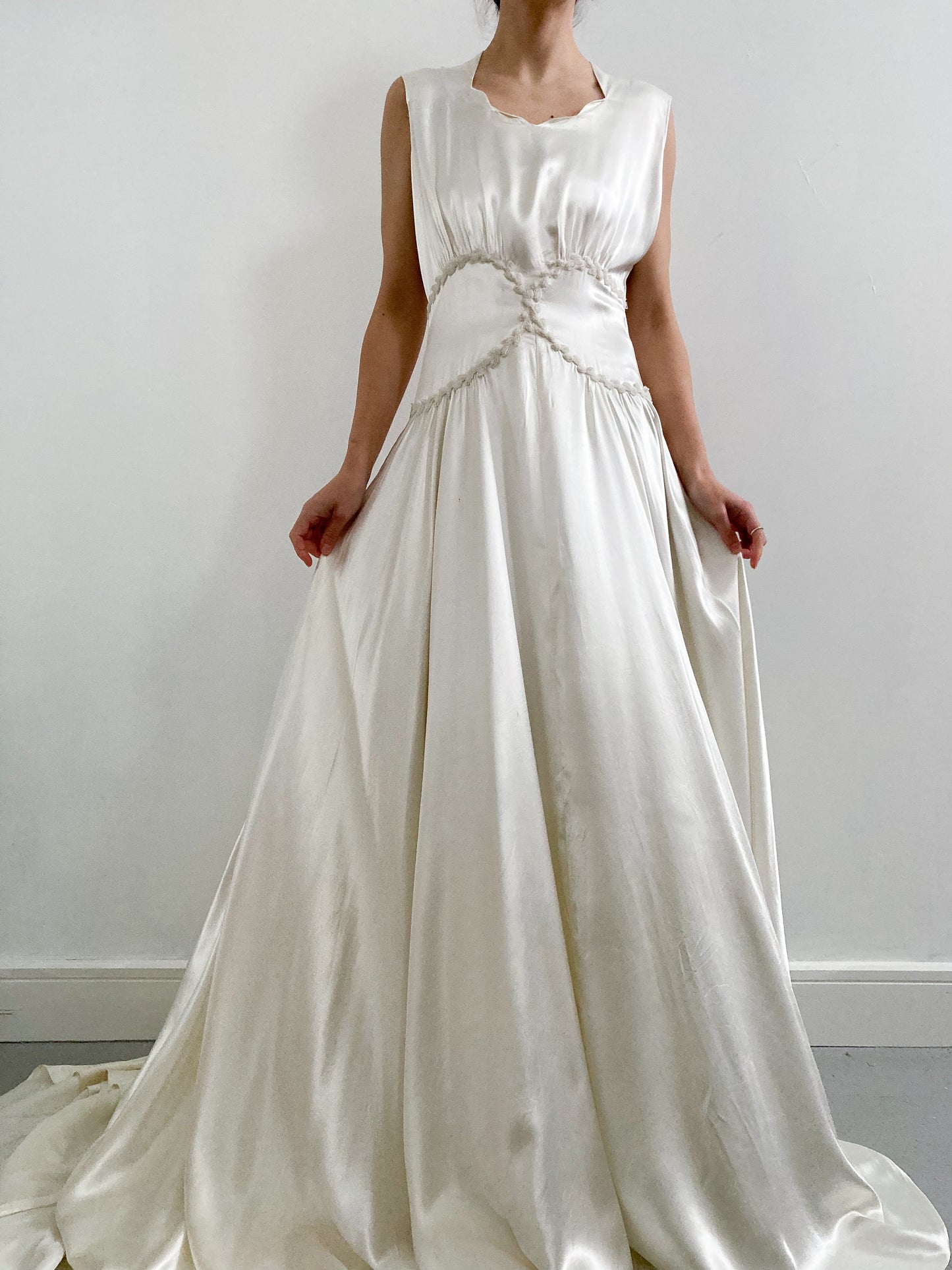 Deposit 1940s Liquid Satin Dress with Beaded Waistline