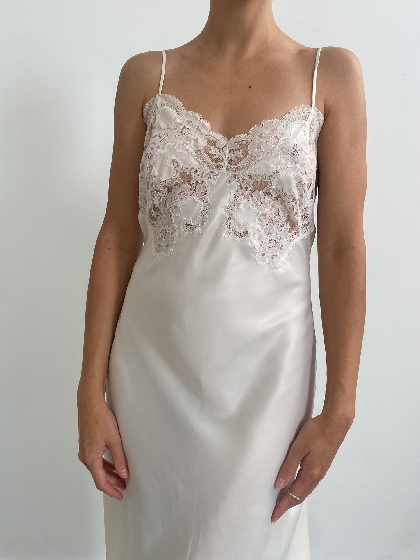 1940s Vanilla Silk Blend Slip with Floral Lace