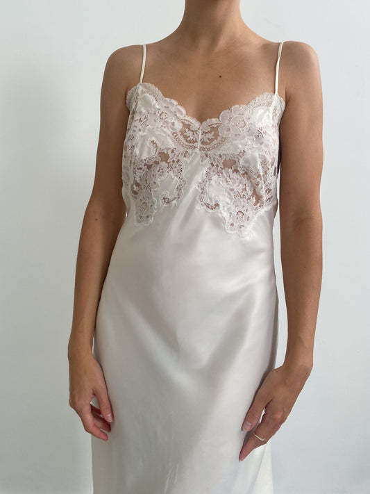 1940s Vanilla Silk Blend Slip with Floral Lace