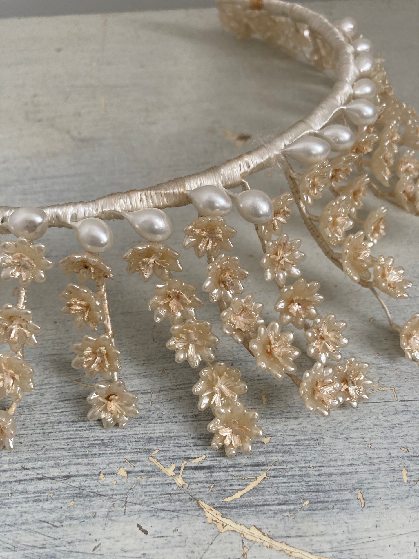 Early 1930s Pearlised Flower and Diamante Crown