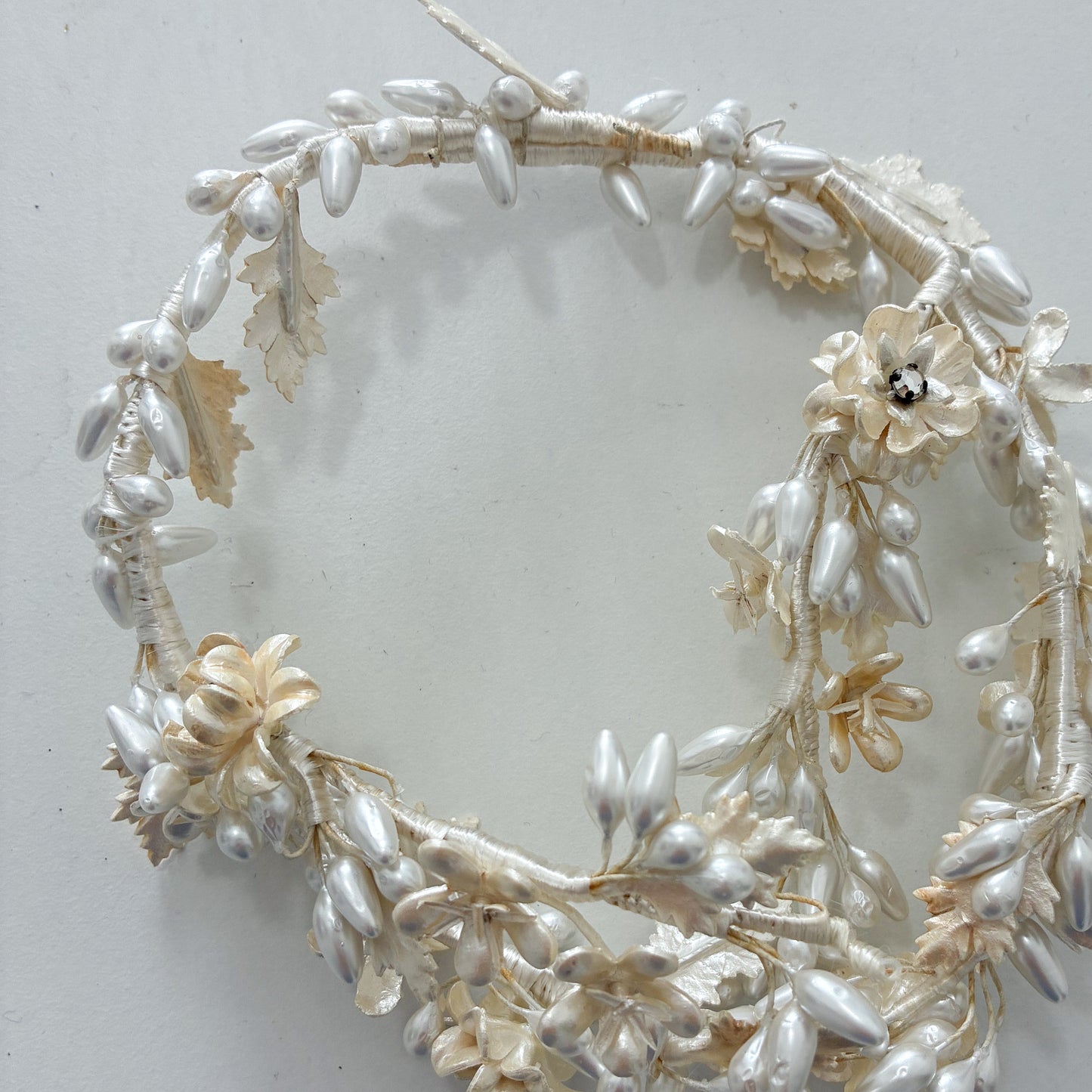 1930s Delicate Wax Pearl Diamanté Flowers Headpiece