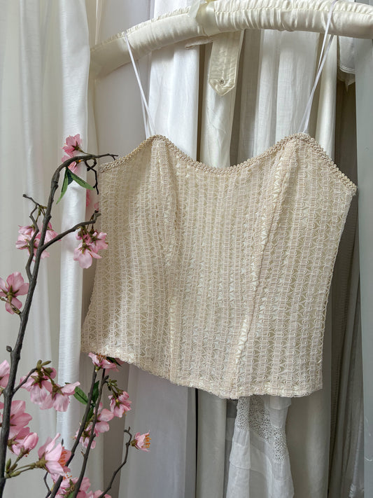 1990s Woven Bridal Corset Top In Cream