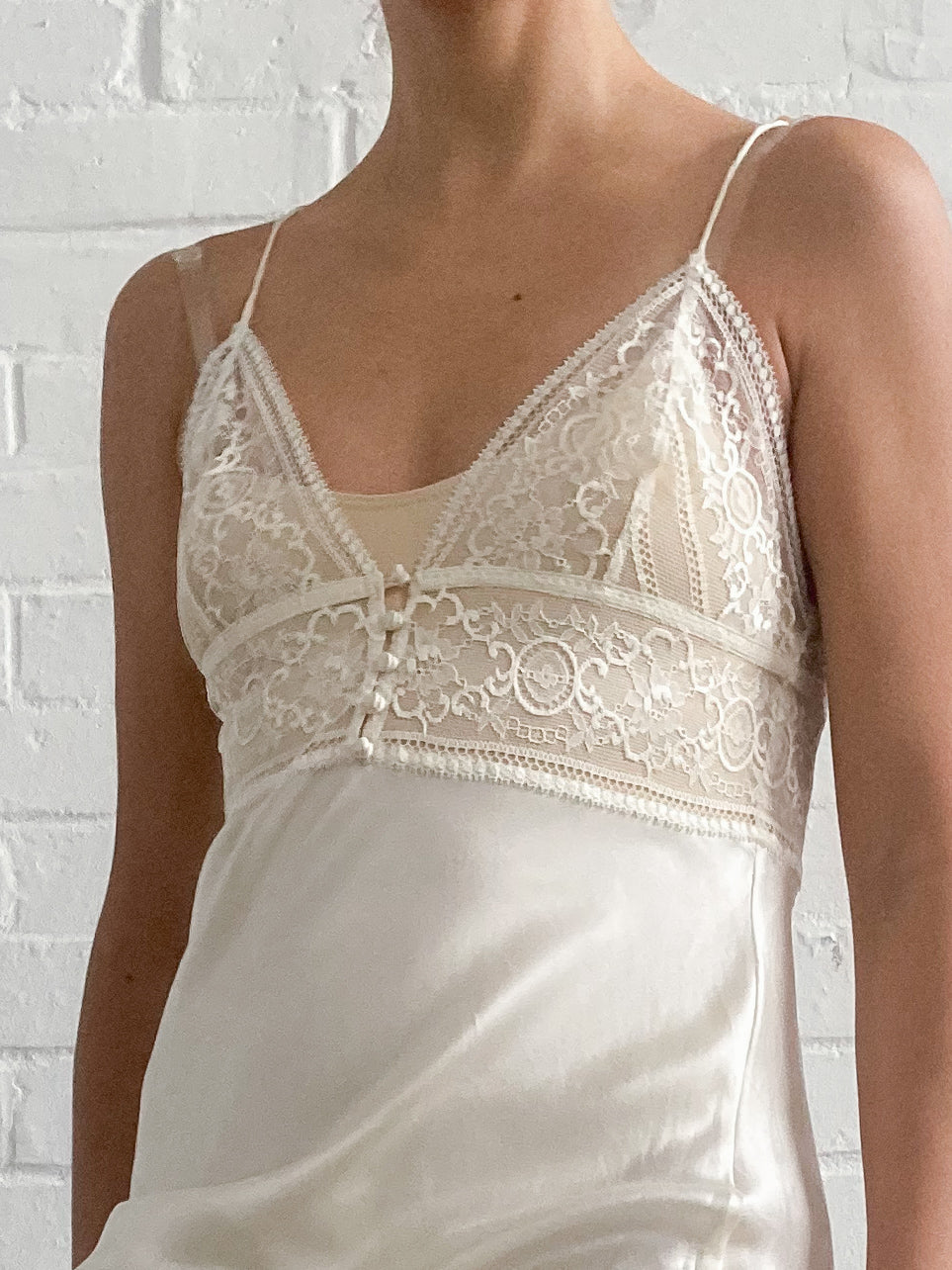 1990s Maxi Silk Slip Dress With Lace Neckline