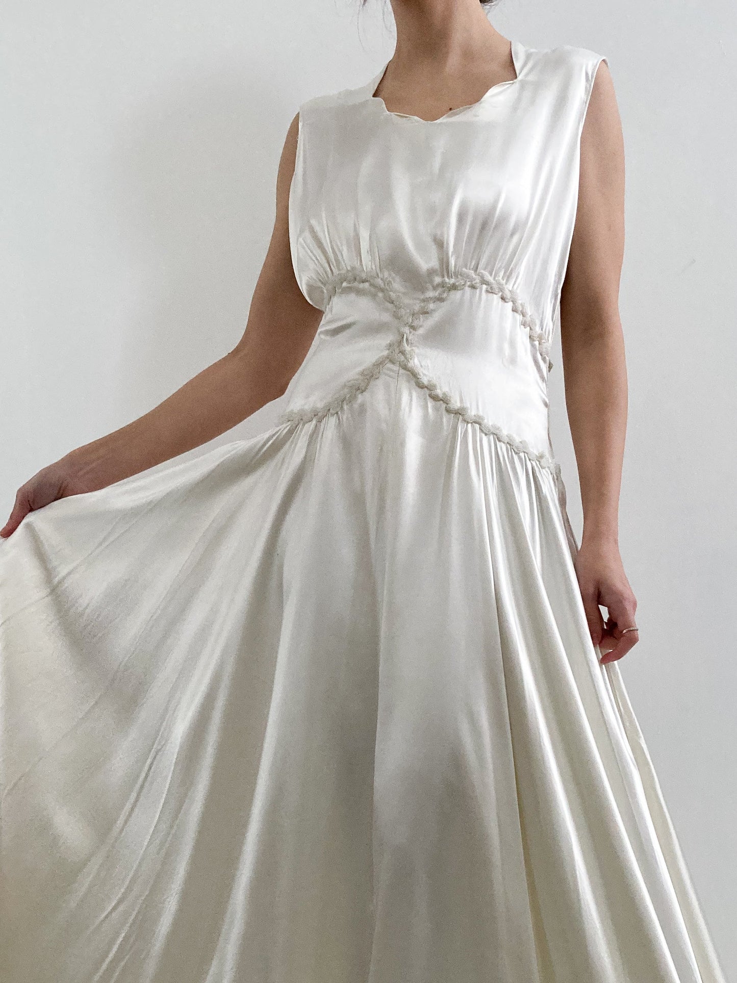 Deposit 1940s Liquid Satin Dress with Beaded Waistline