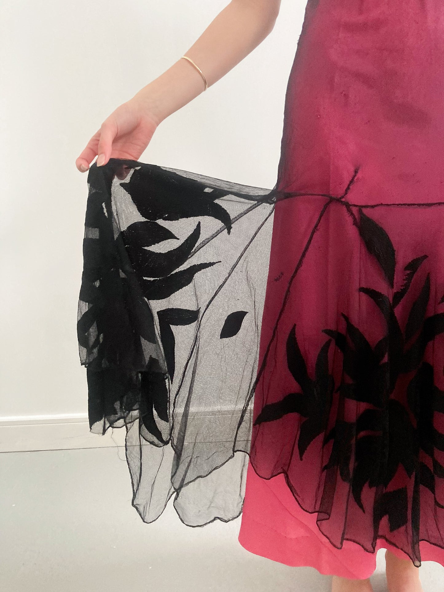 1920s Black Net & Applique Evening Dress