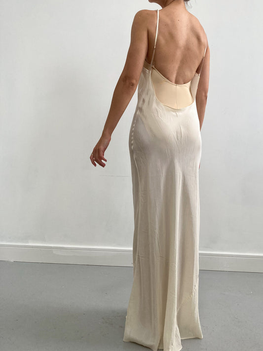 1930s Silk Maxi Slip with Spaghetti Straps and Low Back