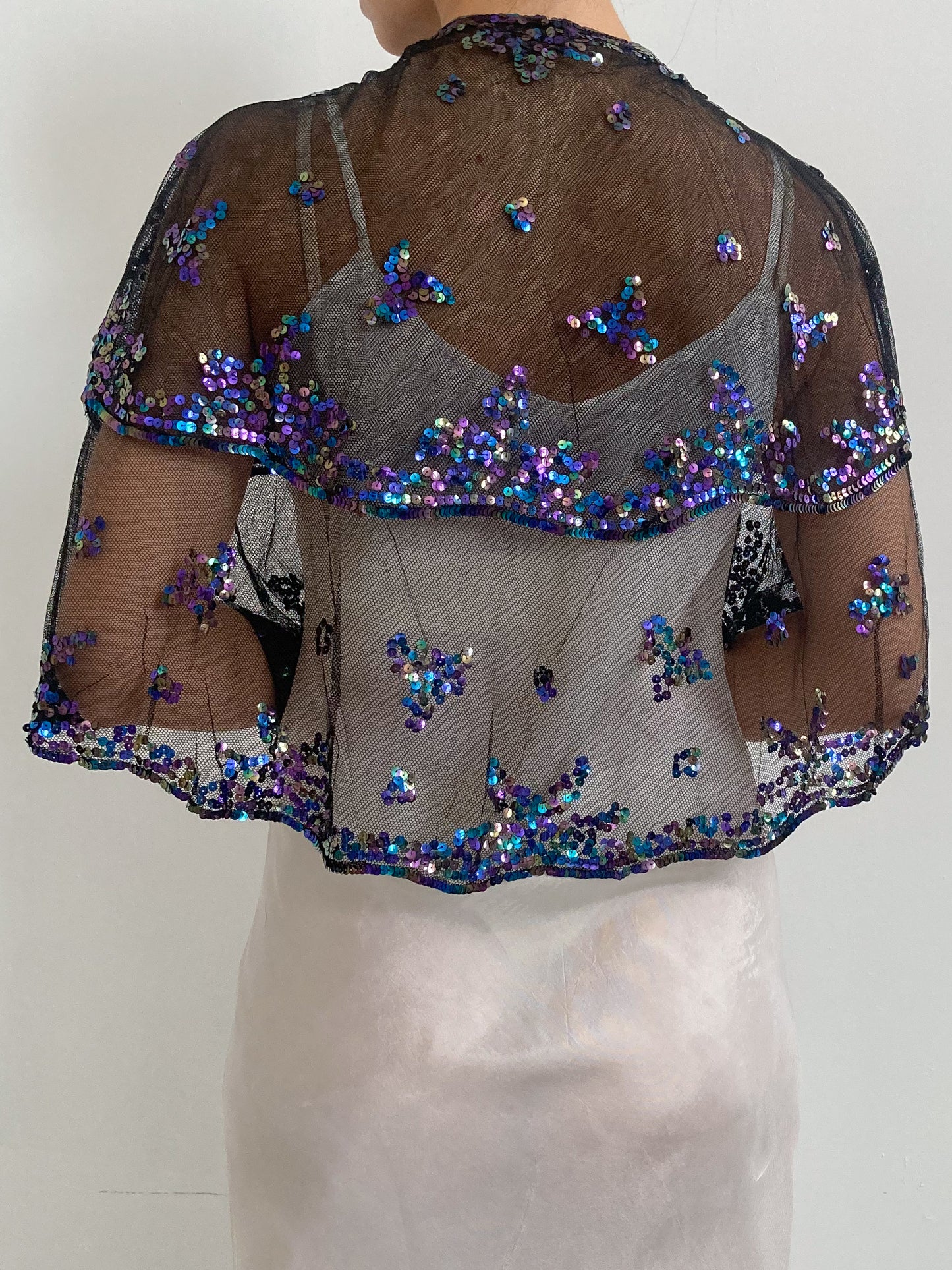 1920s Black Lace Sequinned Cape