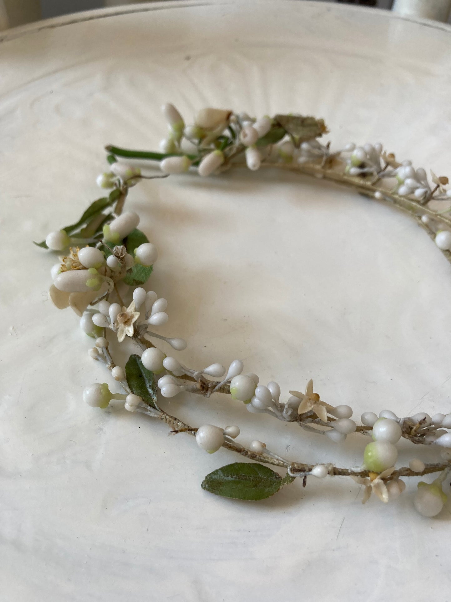 1920s Round Headdress with Wax Flowers, Pearls and Petals