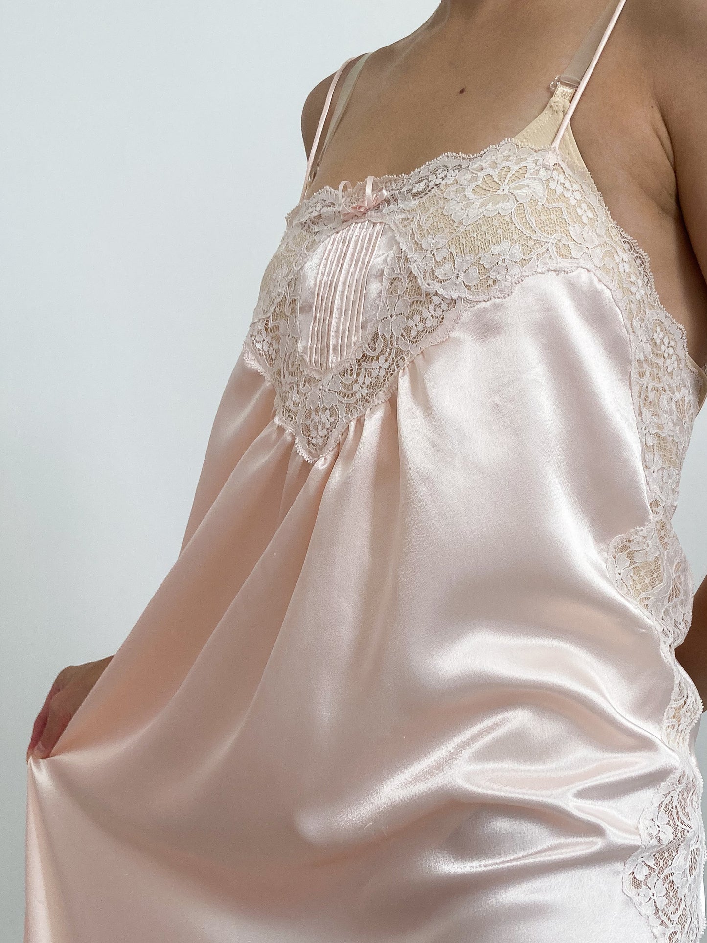 1970s Pink Cross Back Slip with Lace