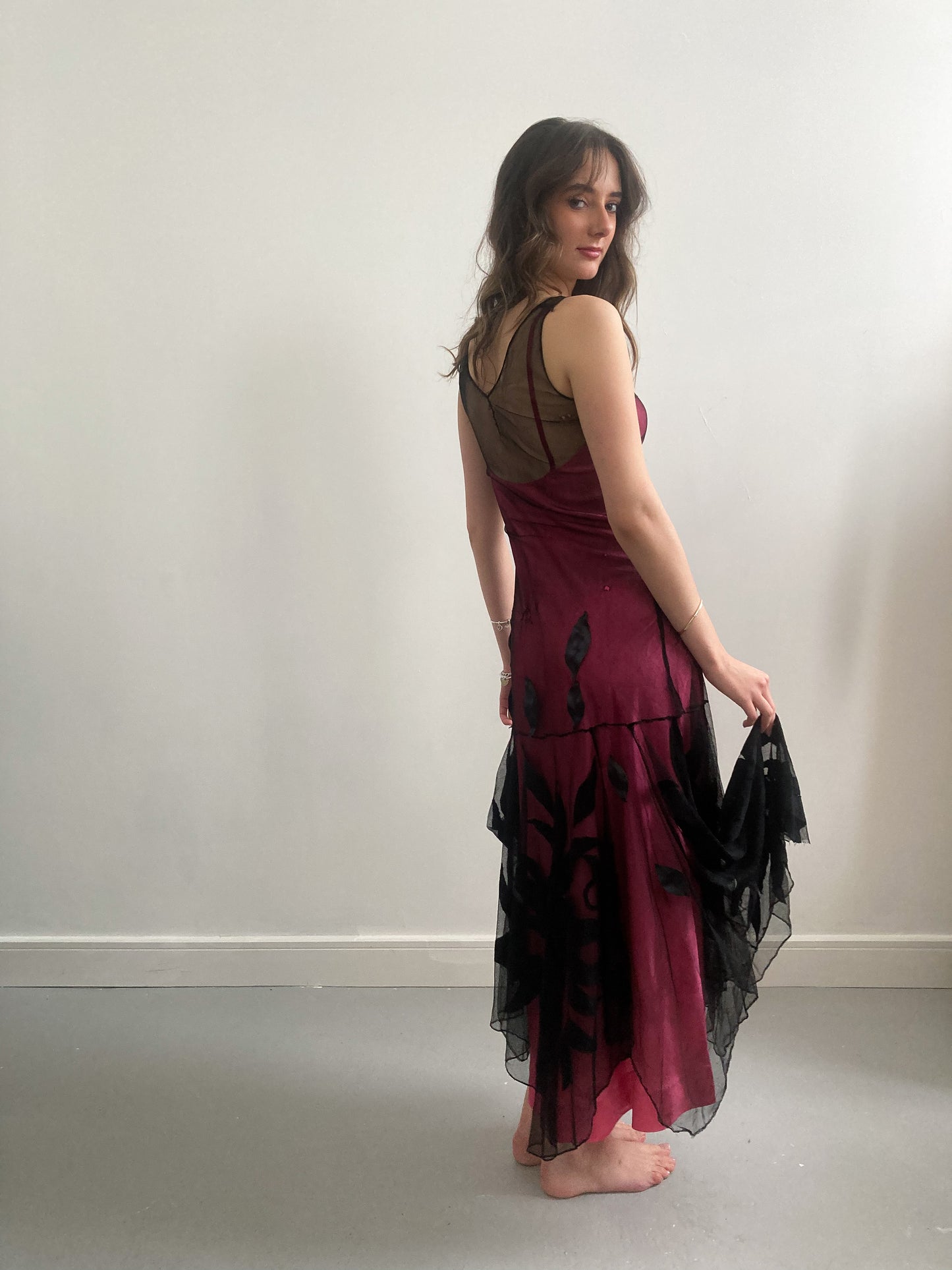 1920s Black Net & Applique Evening Dress