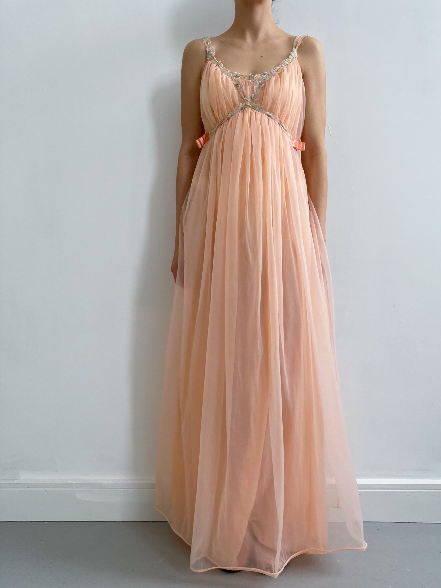 1940s Layered Gown with Flower Appliques in Coral Size S