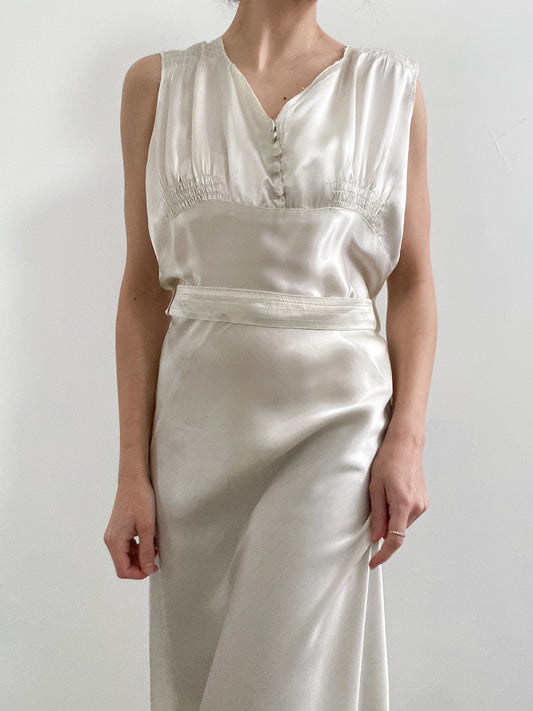 1940s Satin Charmeuse Gathered Wedding Dress