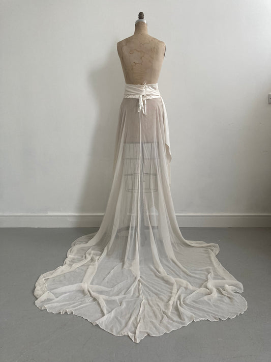 Reworked 1930s Silk Chiffon Bridal Skirt with Cathedral Train
