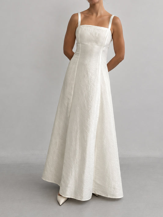 1990s Taffeta Wedding Dress With Gathered Back & Small Train M