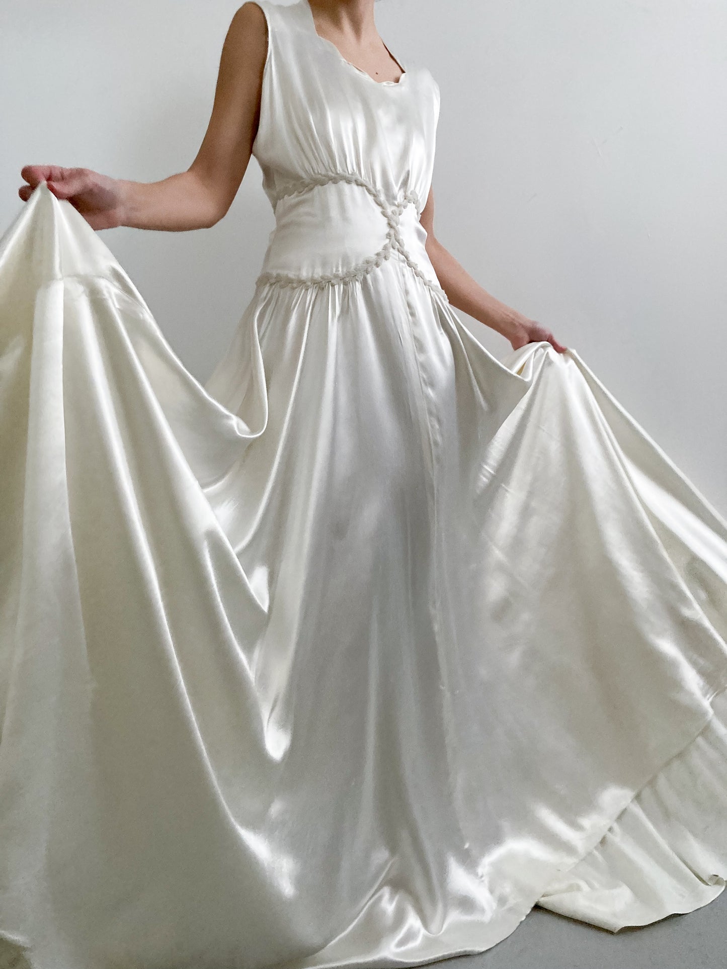 1940s Liquid Satin Dress with Beaded Waistline