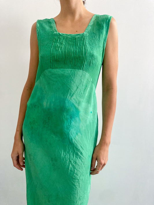 1930s Hand Dyed Silk Floral Slip Gown in Emerald