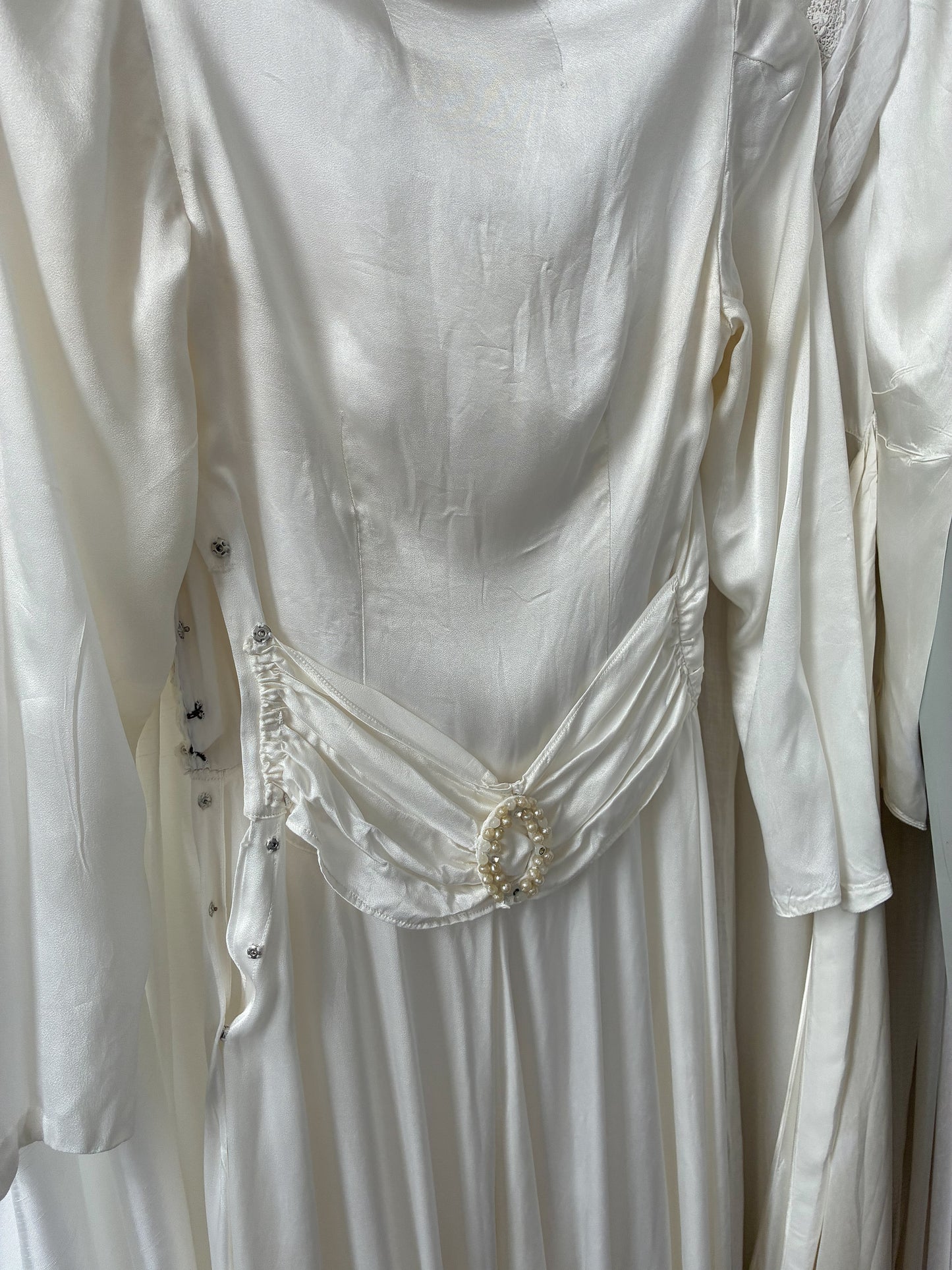 1940s Satin Wedding Dress With Pearl Detail