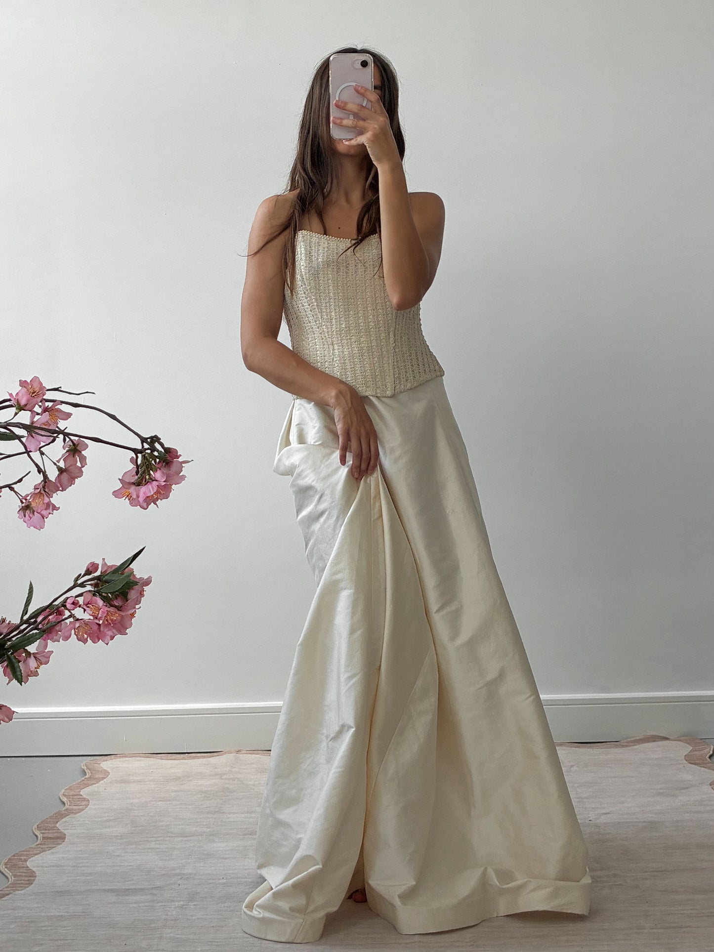 1990s Woven Bridal Corset Top In Cream
