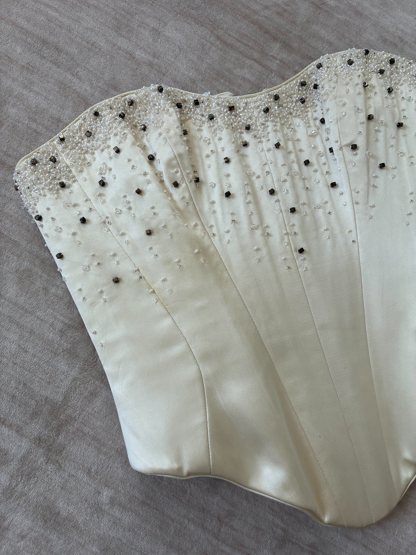 1990s Silk Lace-Up Embellished Corset In Cream S