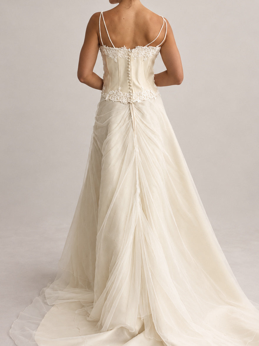 1990s Italian Embellished Silk & Tulle Bridal Two Piece M