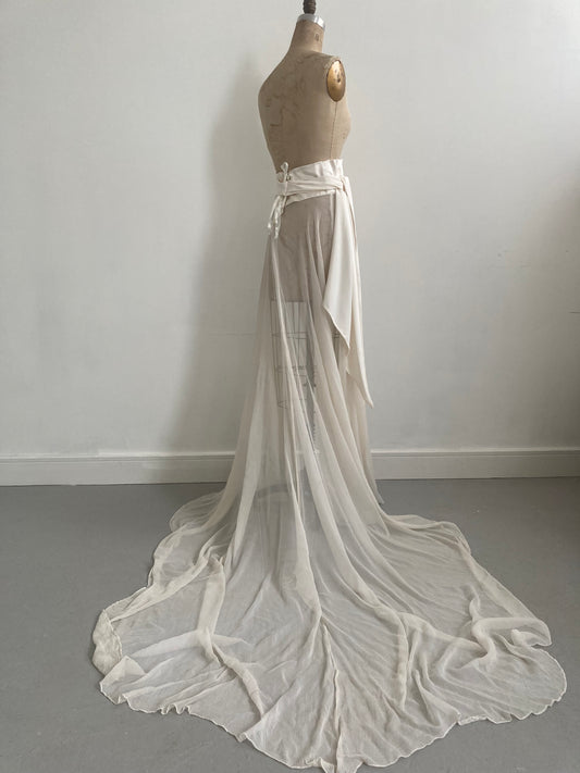 Reworked 1930s Silk Chiffon Bridal Skirt with Cathedral Train