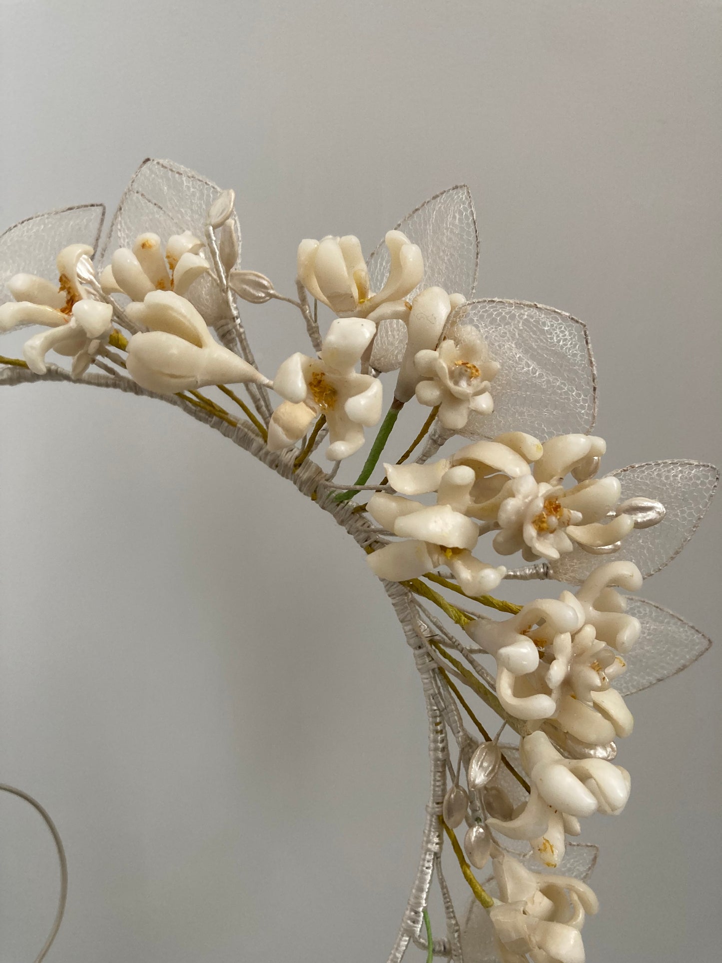 Antique Wax Flower, Pearl Bloom & Net Petal Headpiece