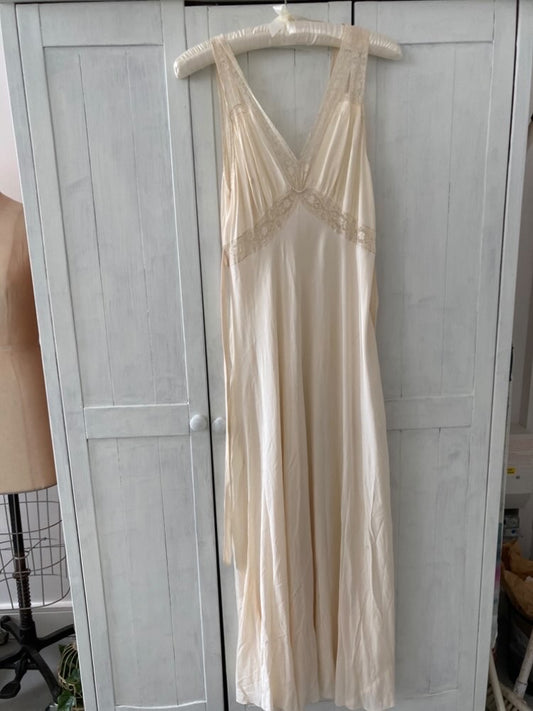1930s Slip Gown In Pearl With Floral Lace Trims