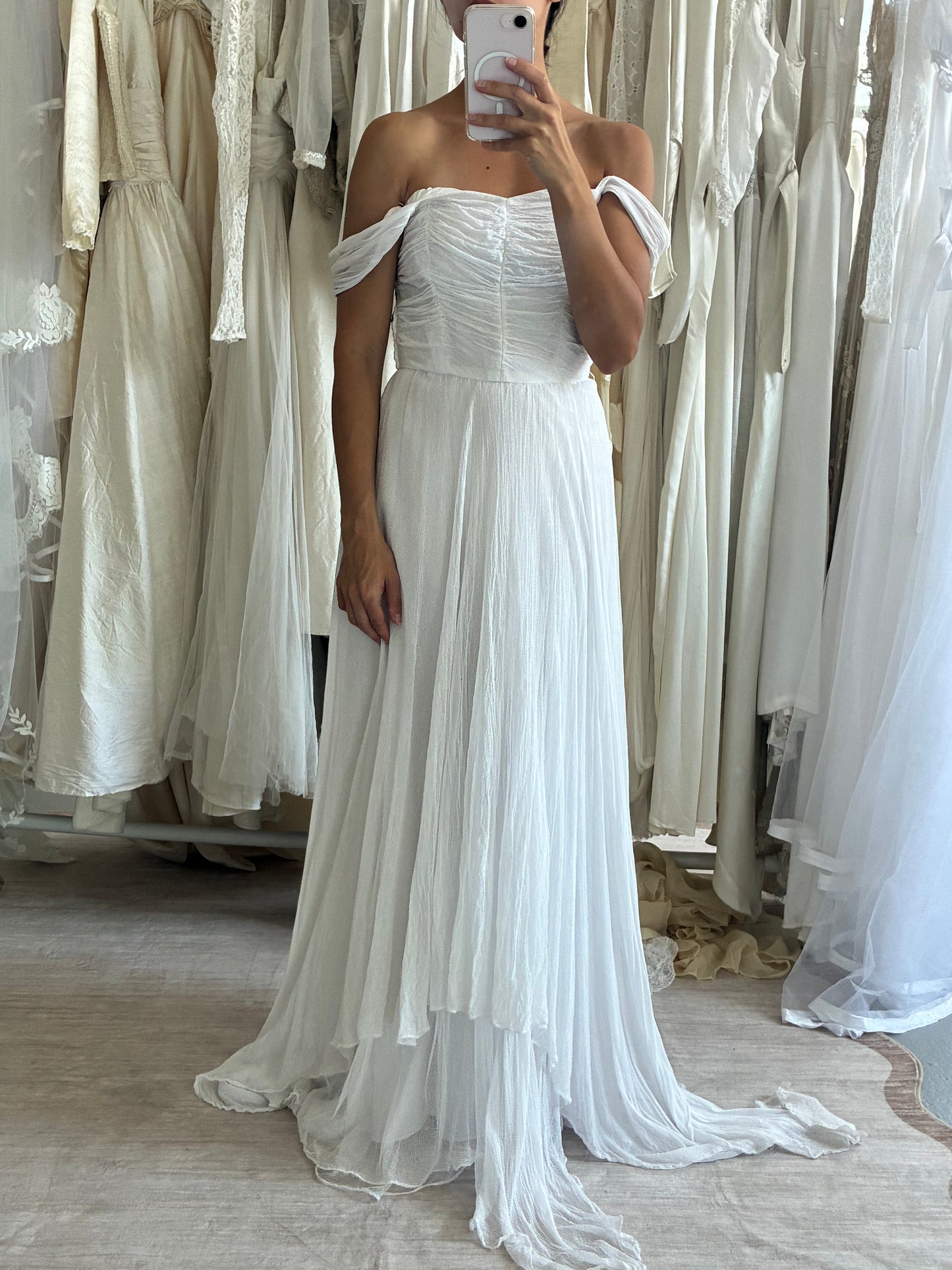 1940s Tulle Net Wedding Dress With Asymmetrical Skirt