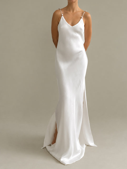 1990s Satin Slip Gown With Cross Back & Rosette Detail XS S