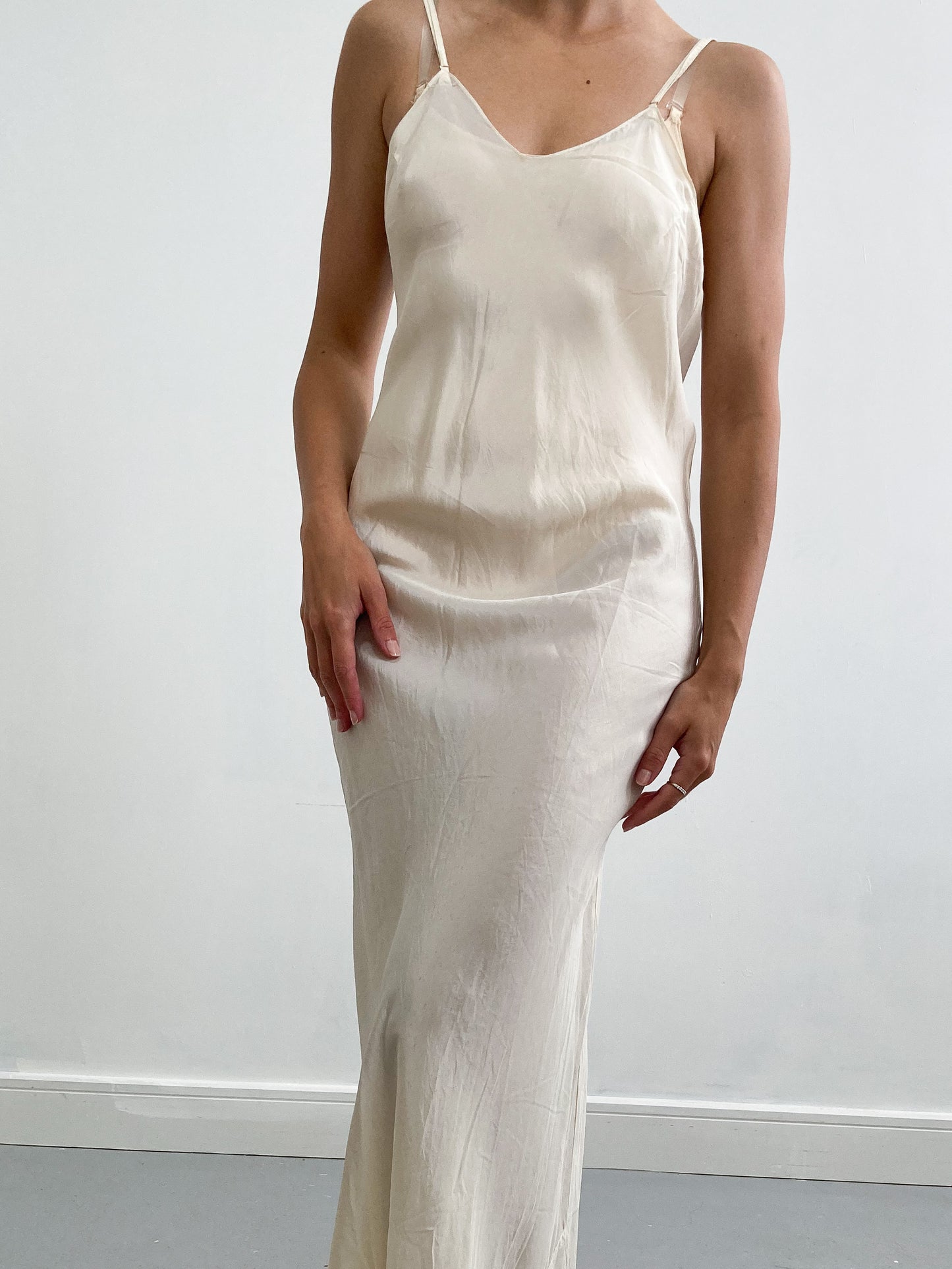 1930s Silk Maxi Slip with Spaghetti Straps and Low Back