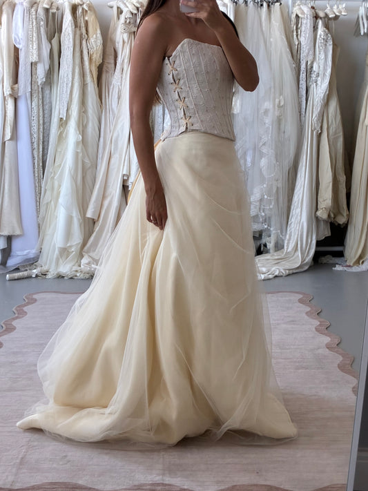 1990s Italian Chiffon Gathered Bridal Skirt In Cream