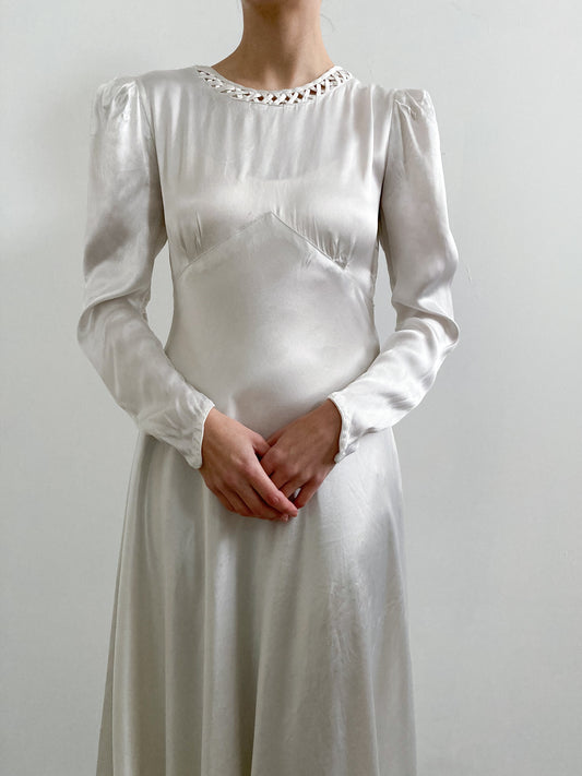 1940s Satin Charmeuse Wedding Dress with Pleated Detail and Train