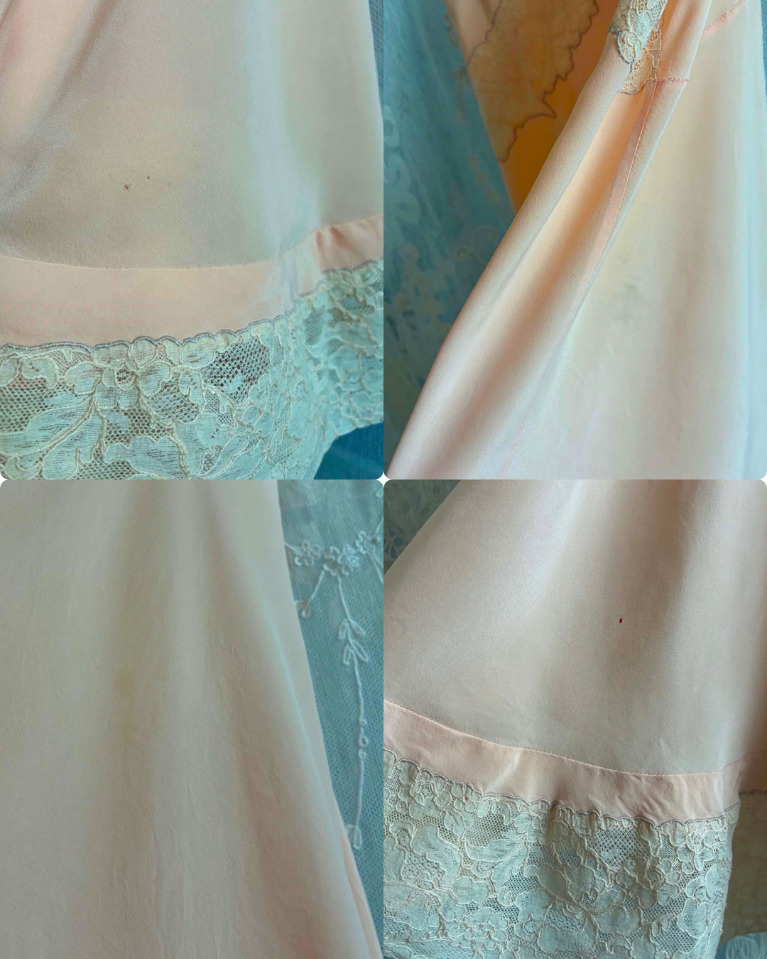 1930s Dusty Orange Midi Silk Slip With Beige Lace