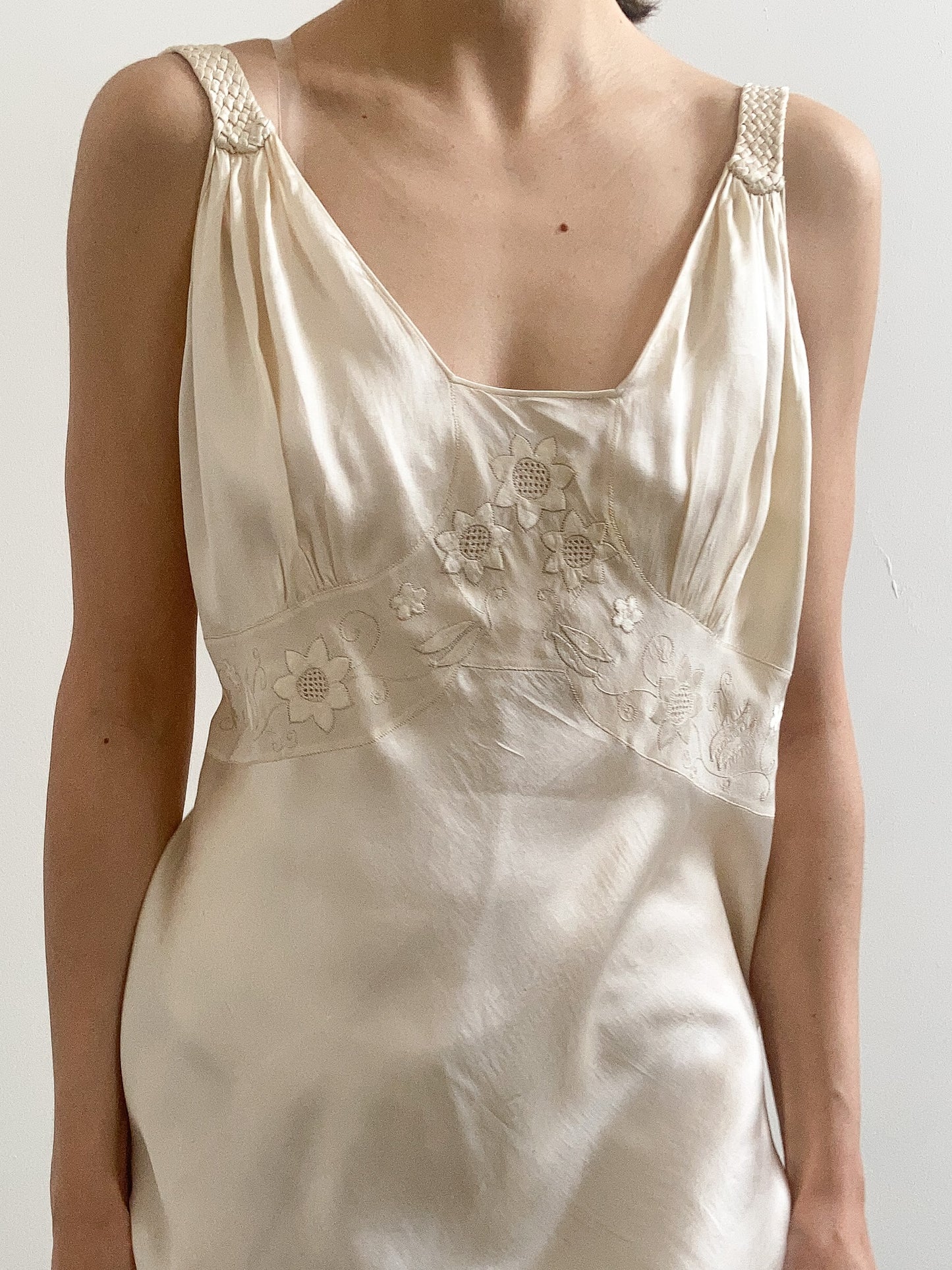 1930s Champagne Silk Bias Cut Bridal Gown