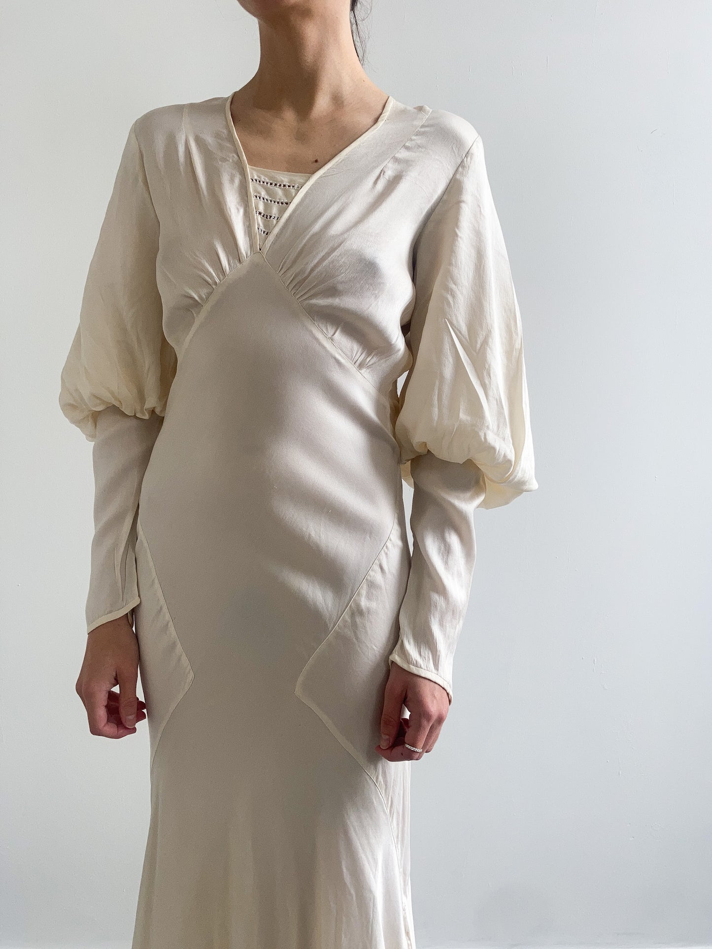 1930s Mutton Sleeve Silk Wedding Gown