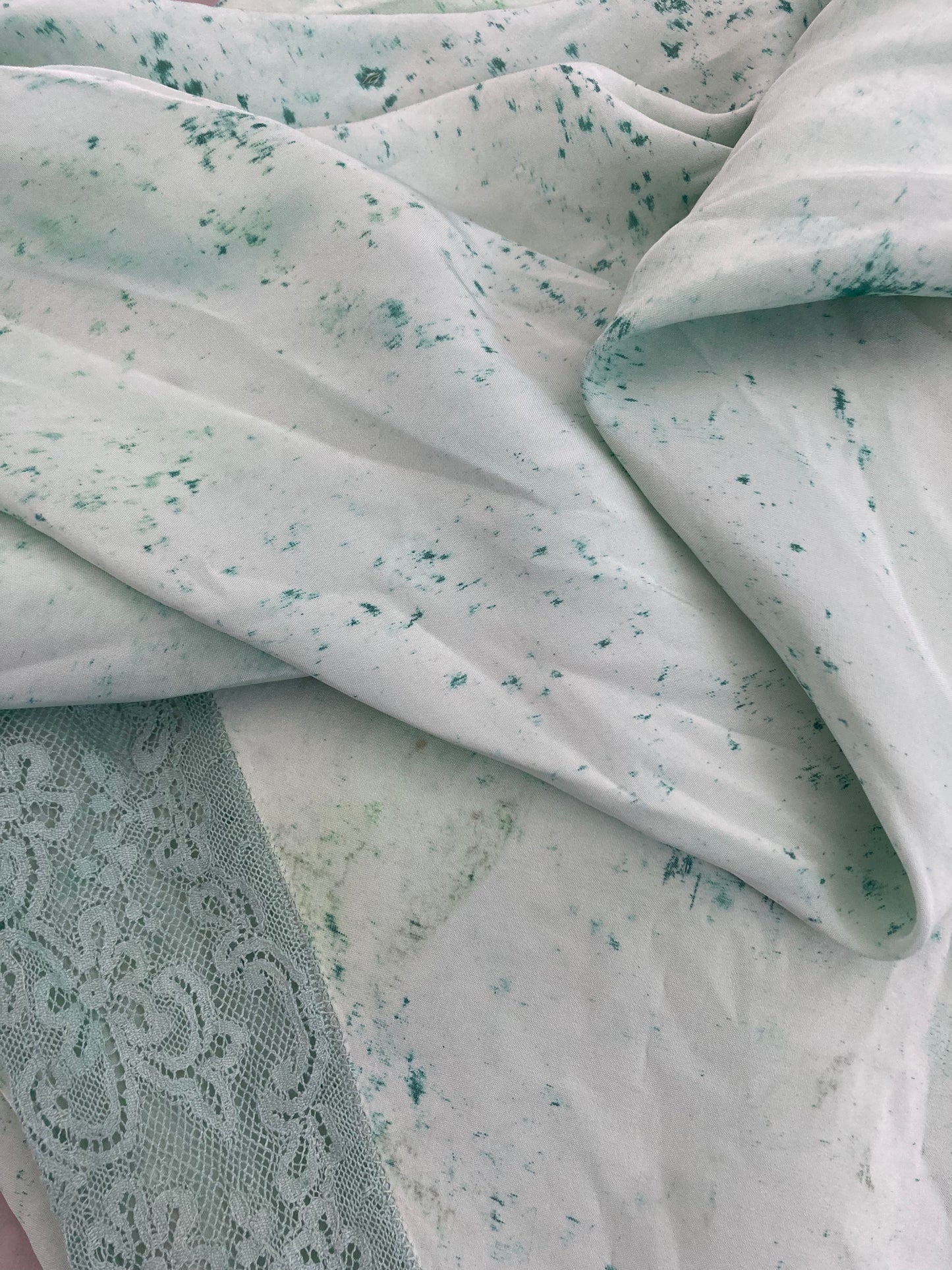 1940s Cap Sleeve & Lace Dyed Slip Gown - Seafoam