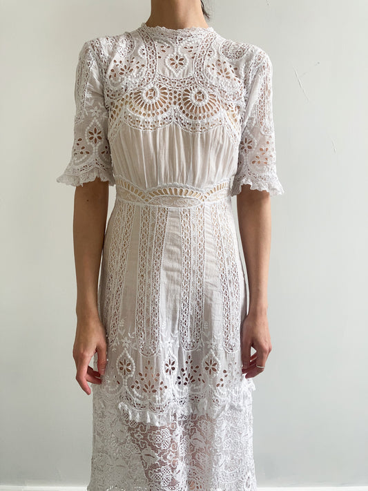 Edwardian Net Embroidered Wedding Gown