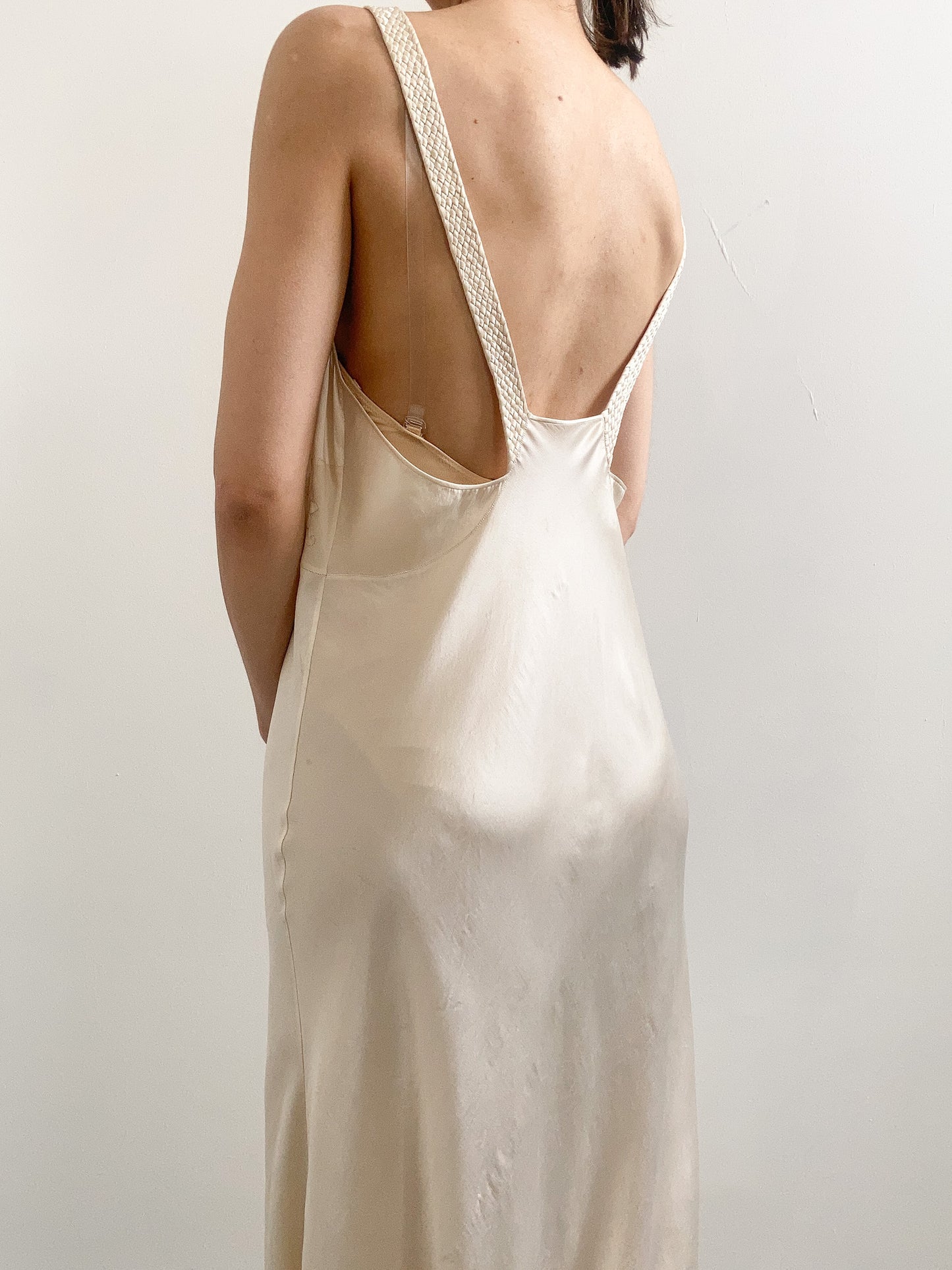 1930s Champagne Silk Bias Cut Bridal Gown