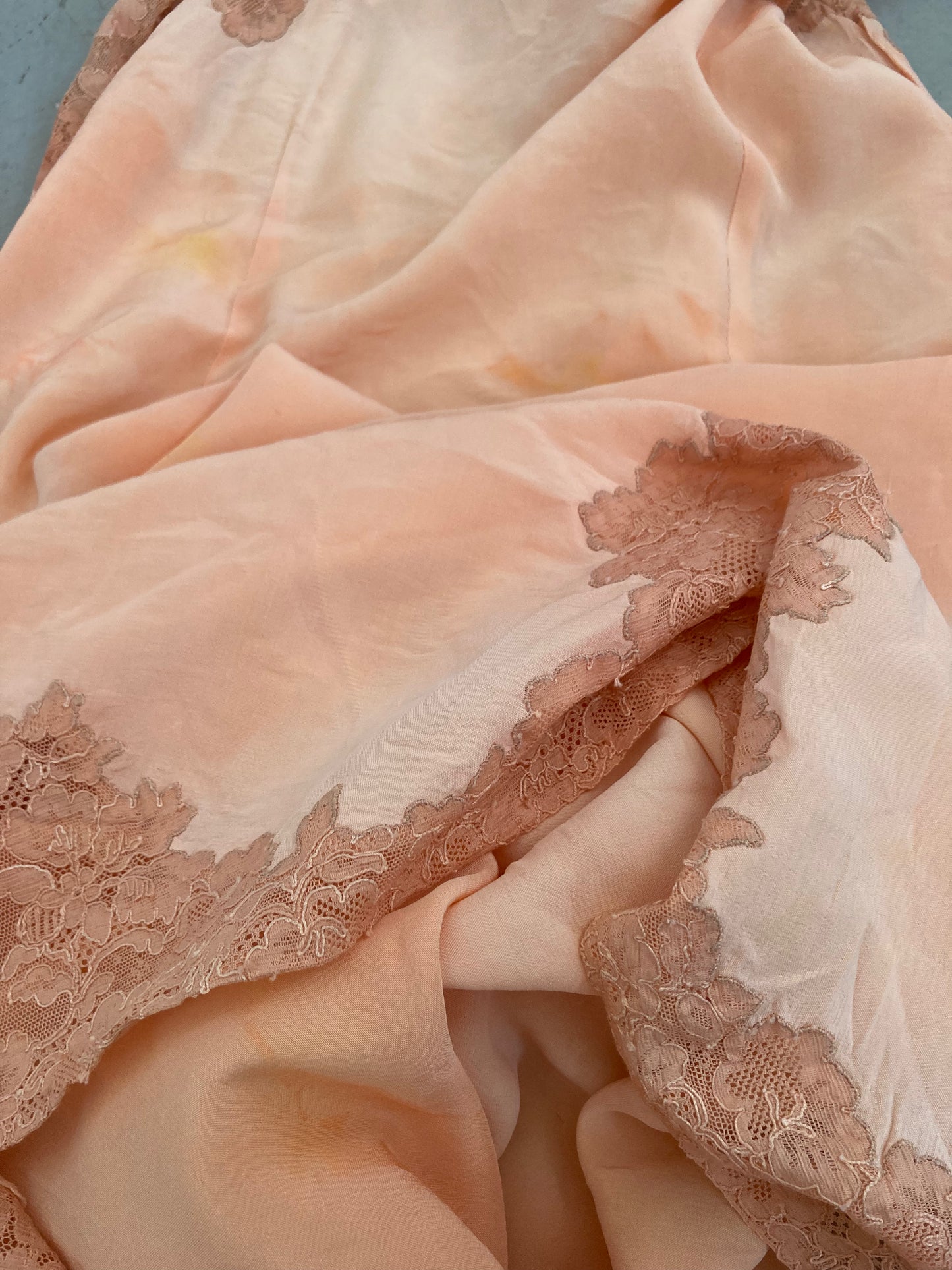 1940s Crepe Floral Embroidered Dyed Slip - Coral