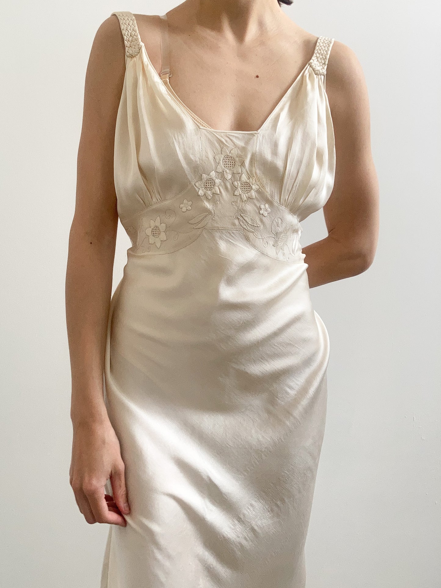 1930s Champagne Silk Bias Cut Bridal Gown