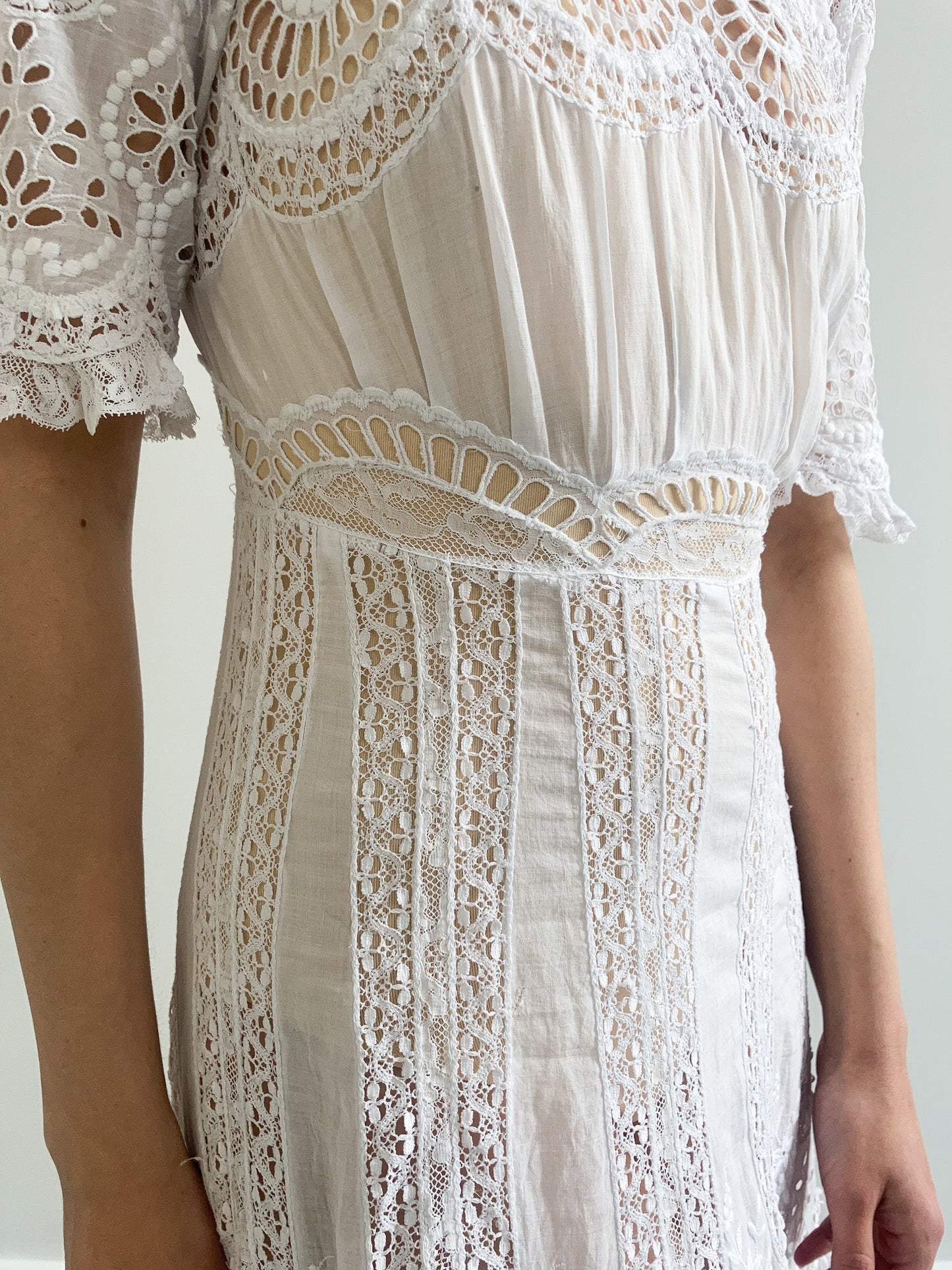 Edwardian Net Embroidered Wedding Gown