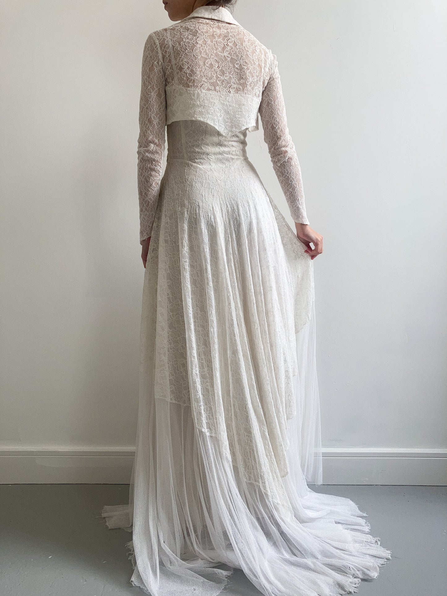 1940s Lace & Net Wedding Gown with Bolero