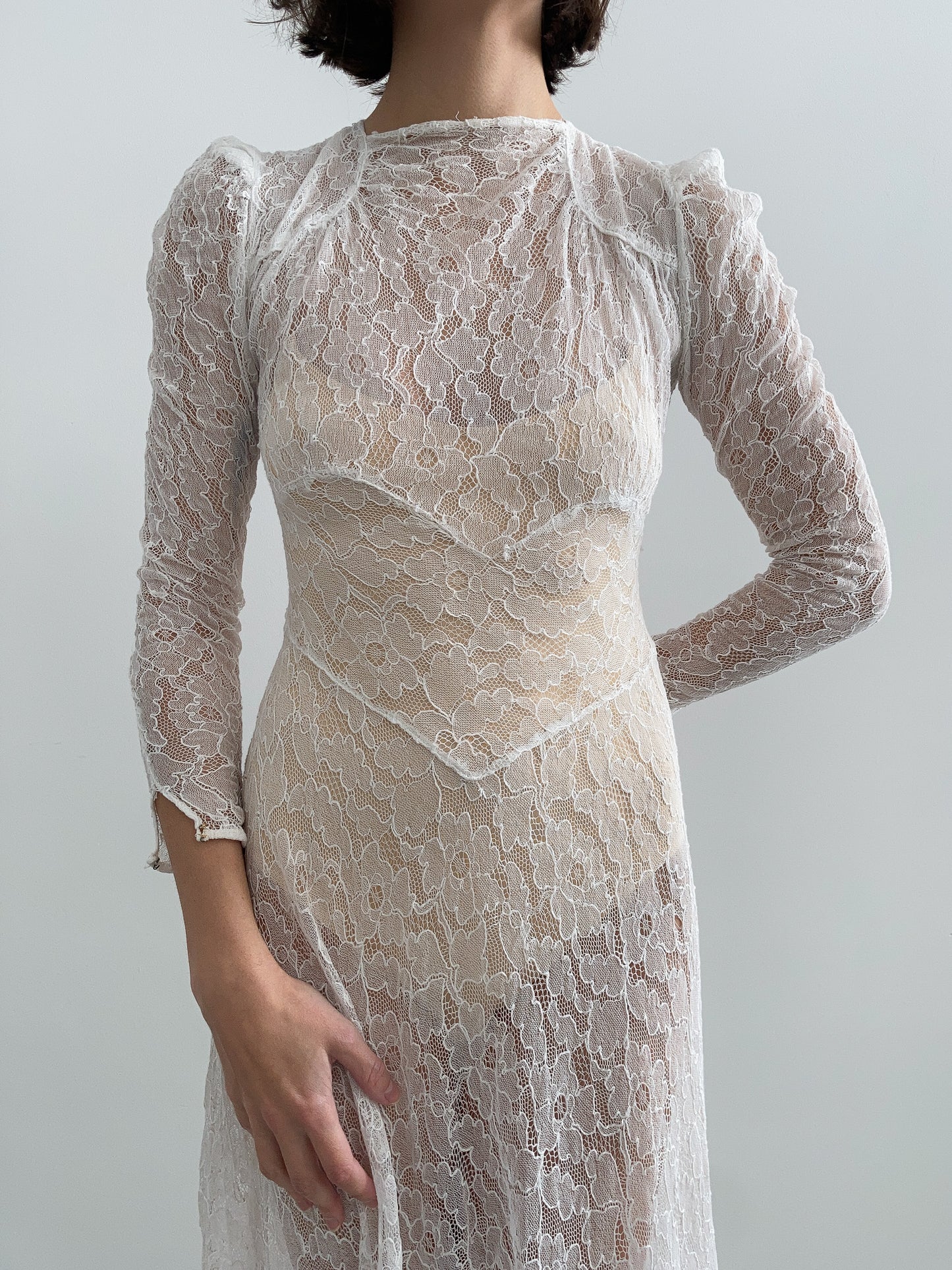 1930s Floral All Lace Wedding Gown