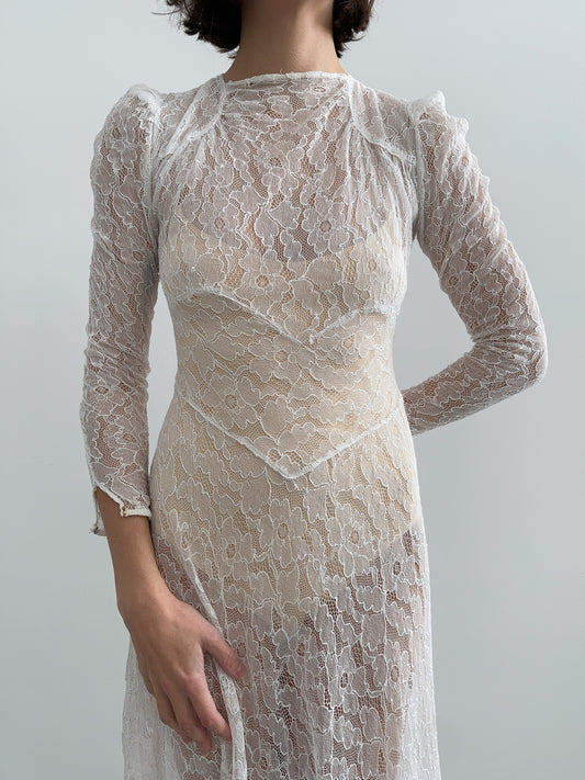 1930s Floral All Lace Wedding Gown